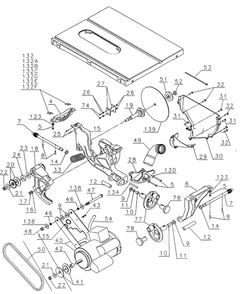 Motor/Blade Assembly Diagram and Parts List for DW746TY1  Black and Decker Table Saw